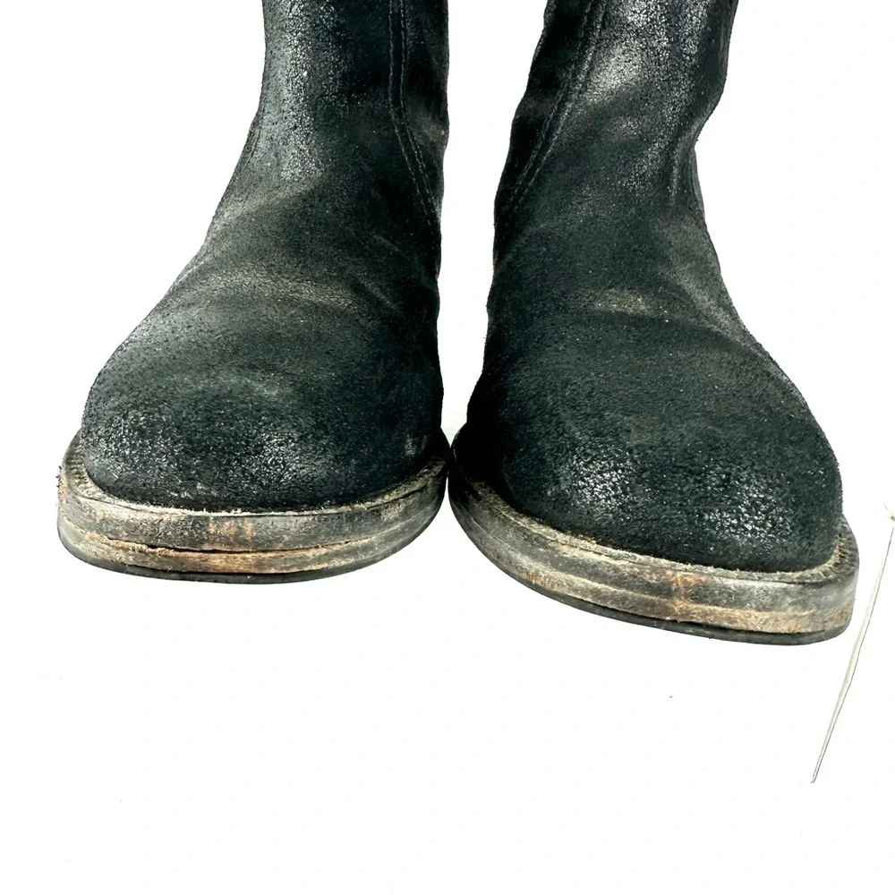 Tory Burch leather Selena biker moto boots ankle distressed black 7.5 strap zip